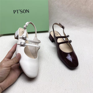 
PT'SON/Baitian Sen genuine out of the cabinet rhinestone double-breasted fashion shoes women's spring and summer new sheepskin toe-cap sandals