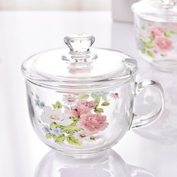 Korean-Style Large-Capacity Glass Cup for Home Use, Oatmeal Milk Breakfast Cup, Cereal Brewing Cup with Handle, Water Cup with Lid, Tea Cup