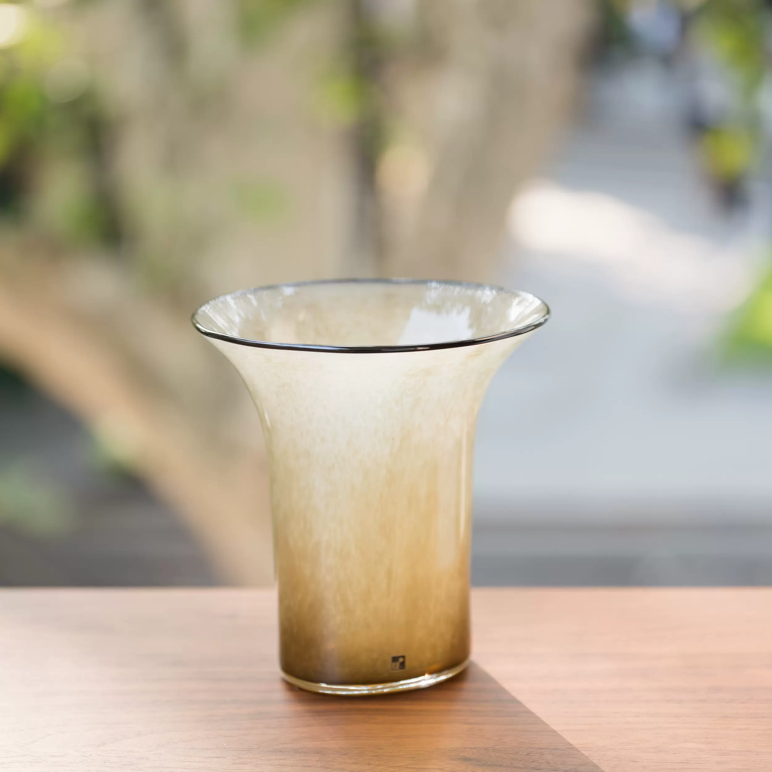 光井威善花器日本玻璃作家overlay純手工日式客廳高筒黃色圓形