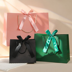Solid Color ins Style Gift Bag Packaging Bag Tote Bag Gift Bag with Bow Paper Bag High-Quality White Cardboard with Ribbon