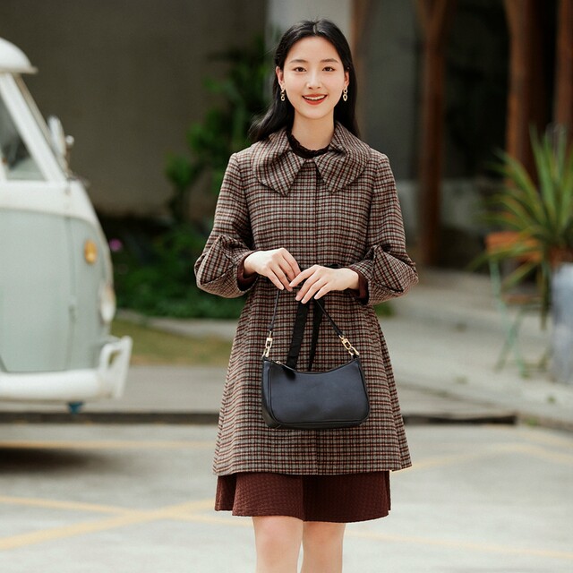 Jonita brand women's clothing 2025 spring and autumn new Korean style fashionable sweet mid-length lace-up waist plaid jacket