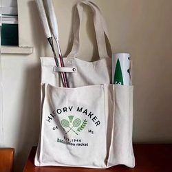 Badminton Racket Bag, Sports and Fitness Large-Capacity Canvas Bag, Single-Shoulder Women's New High-Value Portable Hand-Held Tennis Bag