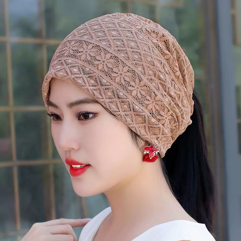 蕾丝头巾帽女春夏网眼透气堆堆帽马尾帽柔软亲肤