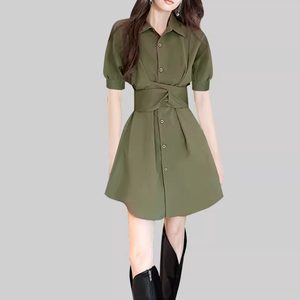Retro waist-hugging shirt dress for women 2025 summer clothing new design niche high-end sense Royal Sister A-line skirt