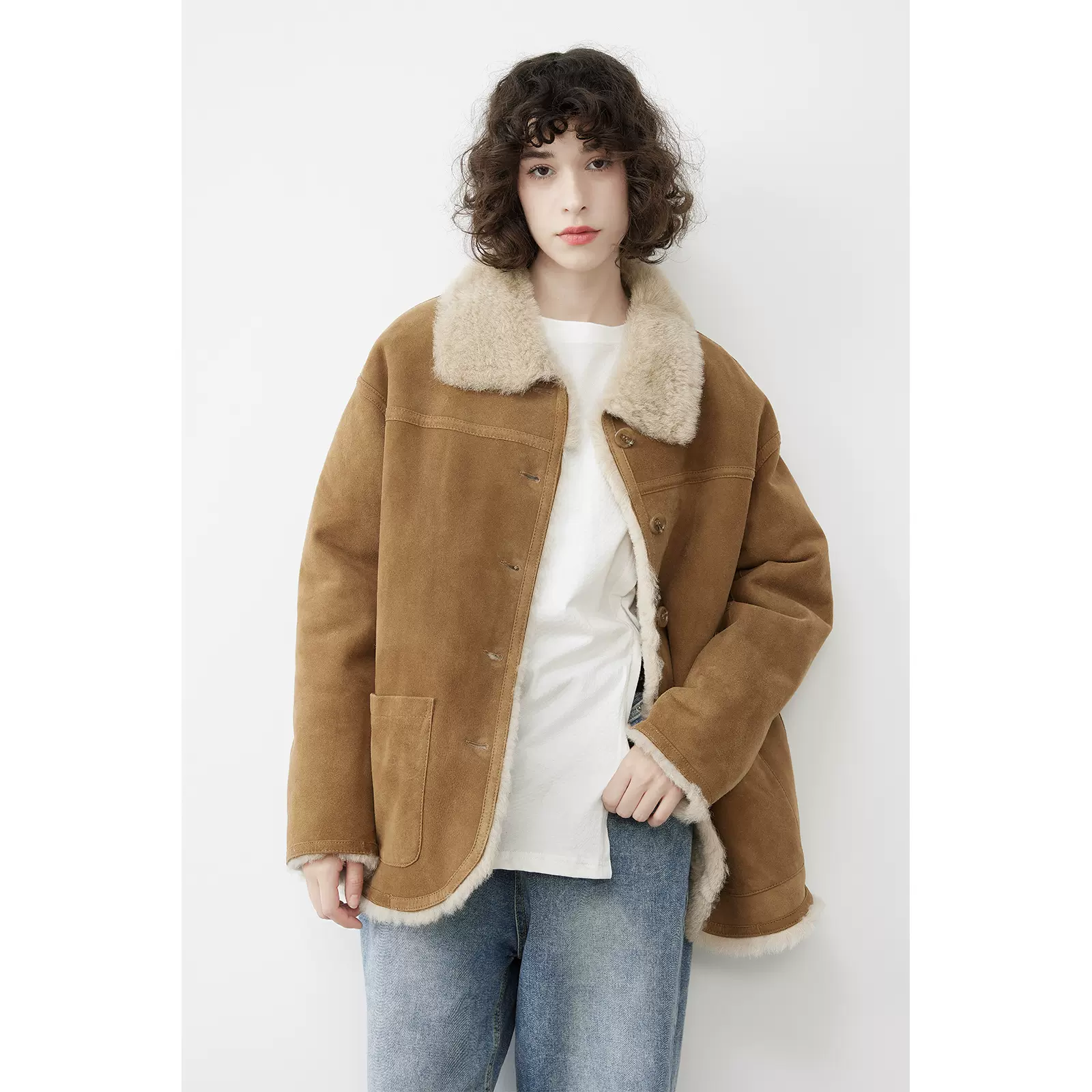 毛皮 提格拉多毛领原生态兔毛皮毛一体短款廓形皮草外套女2024冬新H803