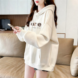 White Sweatshirt for Women, Autumn and Winter 2026 New Popular European Style Oversized Hooded Jacket, Fleece-Lined and Thickened Top
