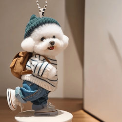 Cute Teddy Puppy Pendant Acrylic Hanging Ornament Flat Car Decoration Bag Car Keychain ins Creative