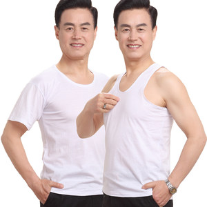 Middle -aged and elderly vest men's pure cotton veteran shirts summer loose sweater shirts cross -vest collar white short -sleeved father
