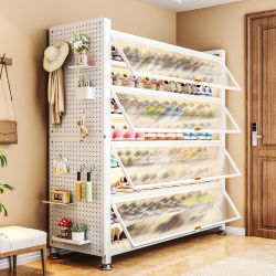 Steel Shoe Cabinet for Home Use, Multi-Layer Storage Cabinet Integrated Against the Wall, Dust-Proof Storage for Entryway, Large Capacity Shoe Rack