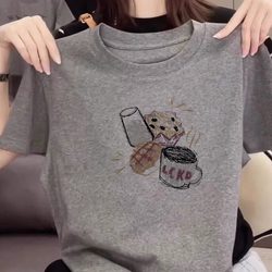 European High-End Pure Cotton Short-Sleeve T-Shirt for Women, 2025 New Summer Fashion, Stylish and Slimming, Gray Top