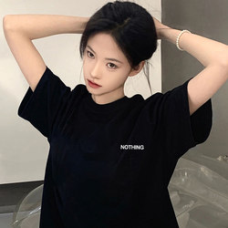 Black Pure Cotton Short-Sleeve T-Shirt for Women 2025 New Summer Niche Design Letter Print Top ins Trendy