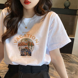 White Pure Cotton Short-Sleeve T-Shirt for Women, 2026 New Summer Vintage Hong Kong Style Chic Niche Design Regular Shoulder Top