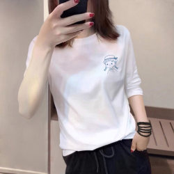 White Pure Cotton Long-Sleeve T-Shirt for Women, 2025 Early Spring New European Style, Autumn and Winter Fleece-Lined Inner Layer Top