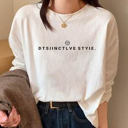 White Loose-Fitting Pure Cotton Long-Sleeve T-Shirt for Women, 2025 New Autumn and Winter Slim-Fit Inner Layer Base Shirt with Round Neck