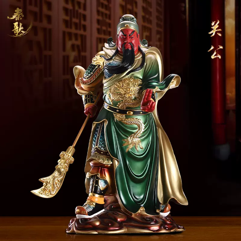 3年保証』 銅製 ▽鴻▽ 彩繪 中国古美術 中国古玩 古賞物 置物 關公像