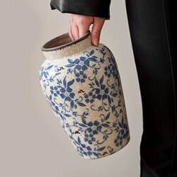 Vase, Blue and White Porcelain Ornament, Chinese-Style Jingdezhen Ceramic, Vintage Floor-Standing, High-End Feel, Living Room Flower Arrangement, Classical, High-End, Large