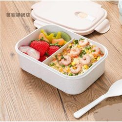 Straw Lunch Box Japanese Lunch Box Student Two-Compartment Lunch Box Microwaveable Large-Capacity Lunch Box Work Fast Food Box