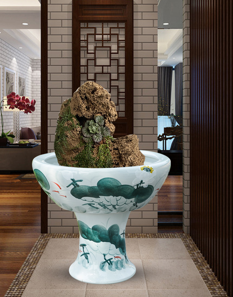 景徳鎭　陶器 景徳鎮 陶磁器 金魚鉢 - 円筒韻