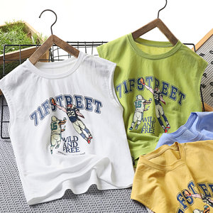 
Boys vest ice porcelain cotton trendy and cool sleeveless T-shirt 2026 summer children's summer light top 1209