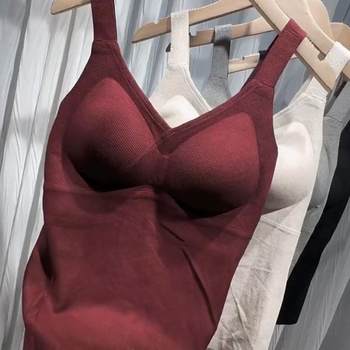 
2025 autumn and winter new fashion style with breast pads and fleece suspender beautiful back for women versatile V-neck inner warm vest