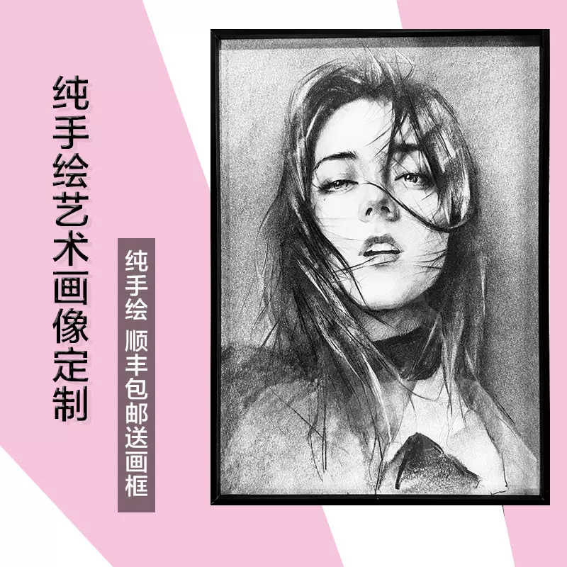 素描纯手绘画像彩铅画照片真人代画定制人物头像肖像画铅笔画卡通-Taobao