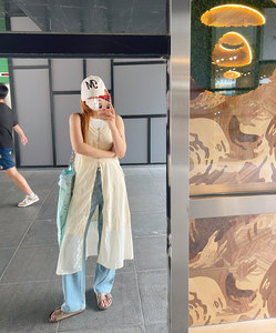 
KOGIRL Korean blogger style summer casual zipper drawstring suspender dress with waist, comfortable and slim long skirt for women