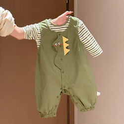 Infant and Toddler Spring Outfit 2026 New Style Baby Boy Base Shirt and Overalls Spring Outing Clothes Two-Piece Set