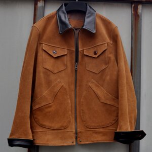 
Farmer Mendoza vintage suede cowhide leather jacket men's classic distressed short lapel slim coat