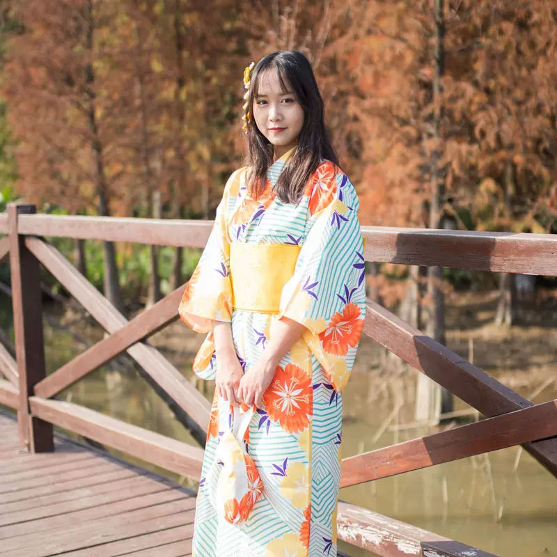 日式和服正装yukata合欢花图案温泉旅行烟火浴衣复古和风连衣裙女