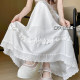 White lace spliced ​​skirt for women in spring and summer high waist covering hips large swaying A-line skirt sweet wood ear cake long skirt