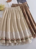 Очень большая милая японская кружевная юбка, большой размер, с вышивкой, А-силуэт