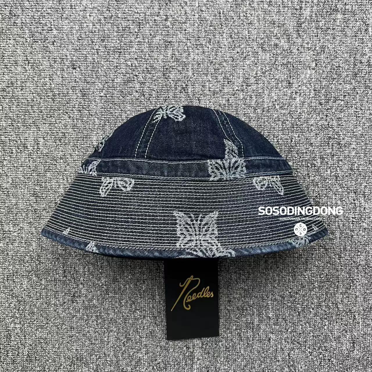 现货NEEDLES 23SS Sailor Hat复古水洗牛仔水手帽蝴蝶提花渔夫帽-Taobao