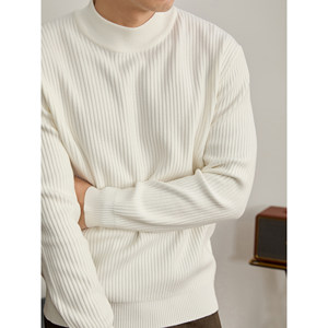 
LUUD winter men's half-high collar vertical pit texture knitted sweater white simple and elegant inner layering shirt