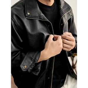
LUUD men's winter litchi texture retro style PU leather jacket handsome elegant luxury double placket leather jacket