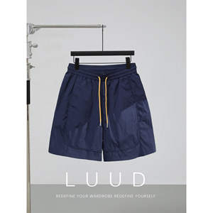 
LUUD Workwear Retro Quick Dry Shorts Men's Fitness Sports Style Drawstring Mid-Pants Elastic Waist Casual Pants Trendy