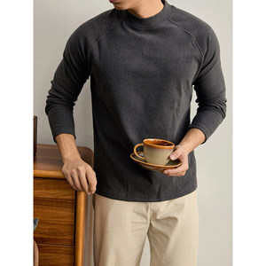 
LUUD high-quality German velvet thermal pullover base layer spliced line raglan sleeves half turtleneck long-sleeved T-shirt for men