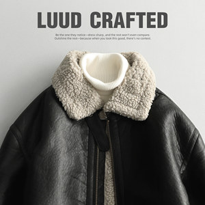 Luud fur integrated jacket Men's winter thickened motorcycle clothing tide brand PU leather jacket lambsma and handsome leather jacket
