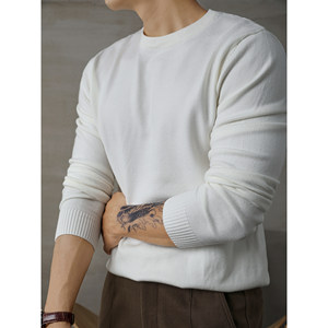 LUUD light luxury high-end long-sleeved sweater for men in autumn and winter Korean style round neck pullover sweater with bottoming shirt trendy