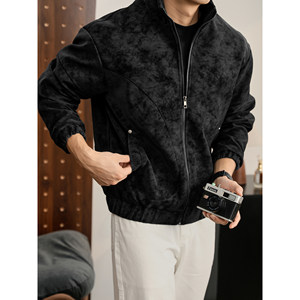 
LUUD black matte aged tree texture stand collar PU leather jacket men's winter thickened warm deconstructed line jacket