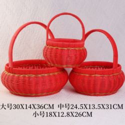 Ty11 Red】New Round Festive Postpartum Egg Basket, Shopping Basket, Fruit Picking Strawberry Basket, Pp Imitation Rattan