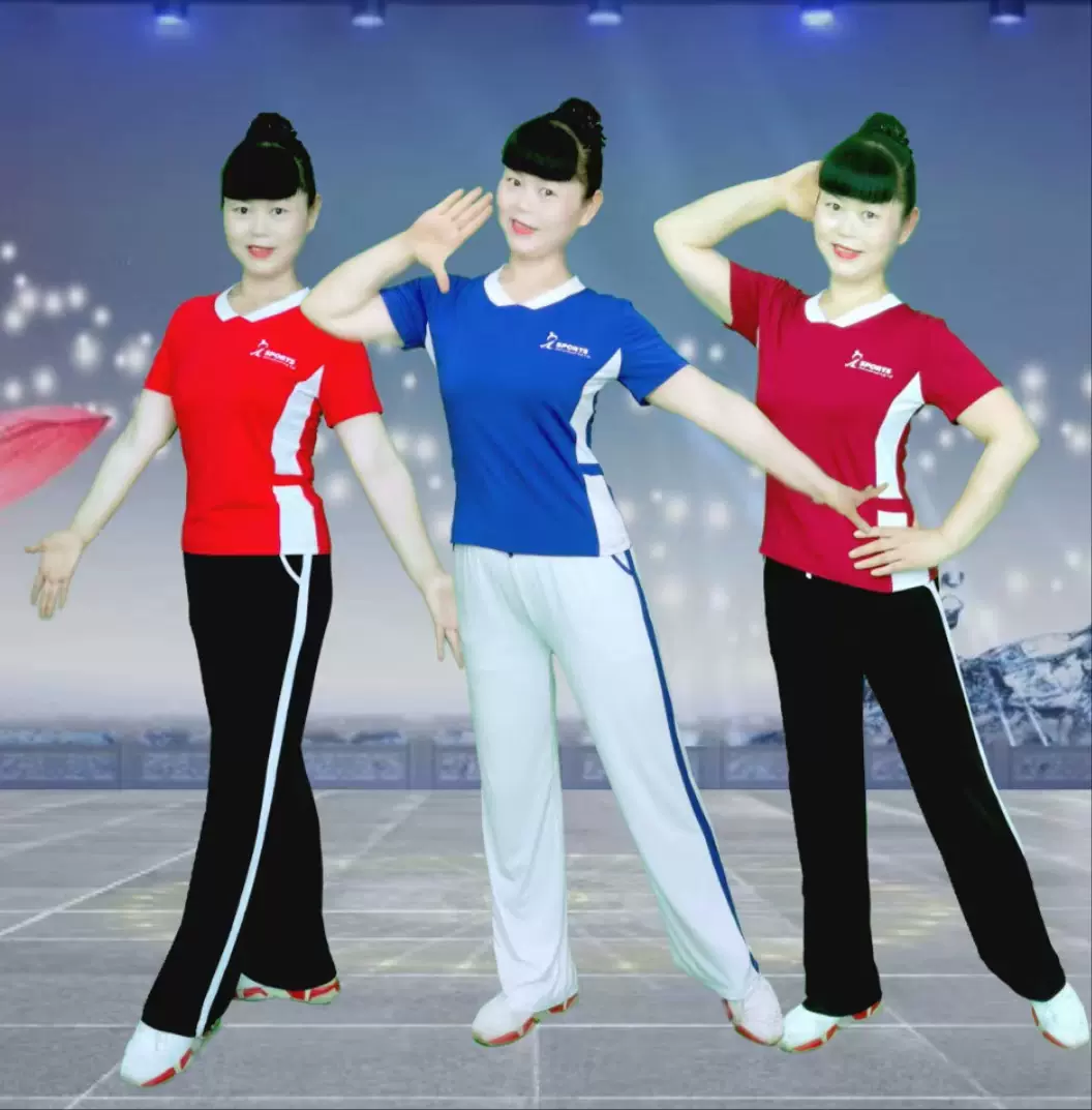 吉美2023广场舞服装新款女莫代尔健身操舞蹈服运动跳操晨跑服套装-Taobao