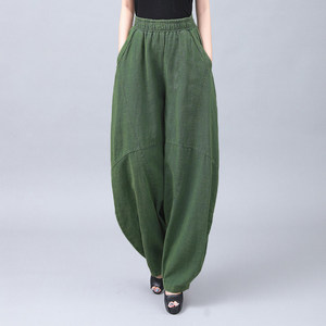 
Spring and Autumn New Cotton Carrot Pants Elastic Waist Zen Harem Pants Women's Literary Retro Cotton and Linen Loose Pants
