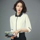 Spring and Autumn White Shirt Women's Middle Sleeve Shirt New Style 2025 Summer Business Professional Interview Doll Collar Round Collar Top

