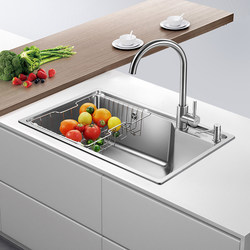 Oulin Large Single Sink Kitchen Household Dishwashing Basin 304 Stainless Steel Sink Dishwashing Sink Under-Counter Basin