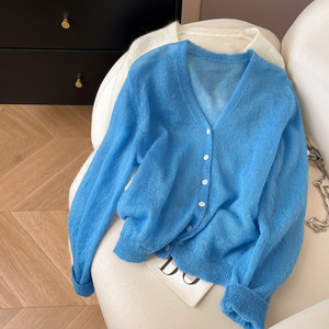 小C家 马海毛毛衣女2026新款春季薄款V领羊毛衫宽松针织开衫上衣