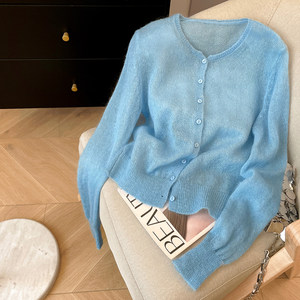 
Little C Home Mohair Sweater Women's 2026 New Spring Thin Style Lazy High-Quality Wool Round Neck Knitted Cardigan
