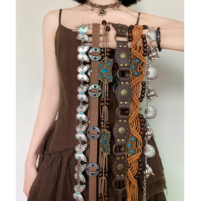 Bohemian metal butterfly belt women's decoration with skirt ethnic style retro waist chain y2k niche design sense