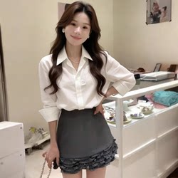 Korean-Style White Shirt for Women 2026 New Spring and Autumn Loose Long-Sleeve Shirt for Petite Figures, Suitable for Professional and Commuting Wear