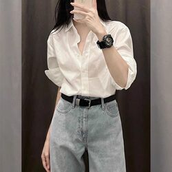 French-Style White Shirt for Women 2026 New Spring and Autumn Petite Loose Long-Sleeved Shirt for Layering, Professional Commuting Top