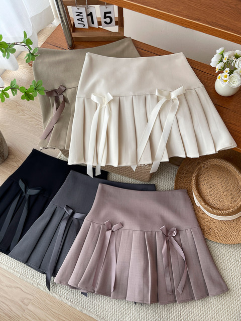 American retro sweet bow pleated suit short skirt Female spring and summer college